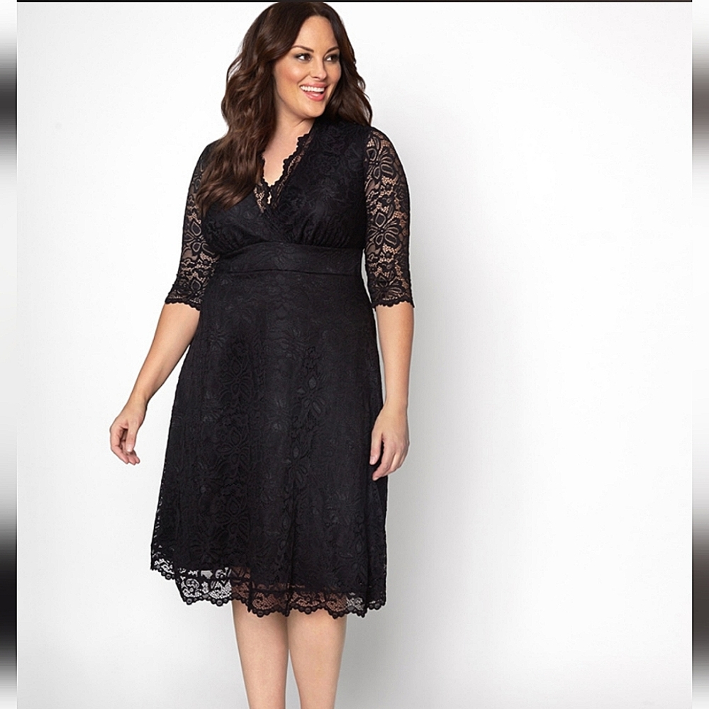 NWT Kiyonna Mademoiselle Black Lace  Cocktail Dress Formal Scalloped Hem 1X